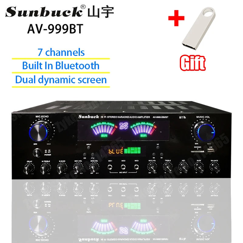 888BT 999BT Dual Dynamic Screen Digital Bluetooth Amplifier HiFi Stereo Sound AMP For Home Car Theatre Karaoke Meeting Max 4000W