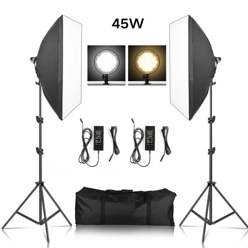 New 30w 40w Photography 50x70CM Softbox Lighting Kits System Soft box Continuous Light Use For Photo Studio Portrait Shooting