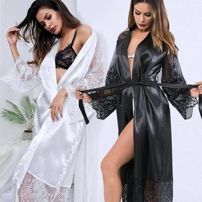 Sleepwear Women's Bathrobe Sexy Lingerie Lace Satin | SAMAG