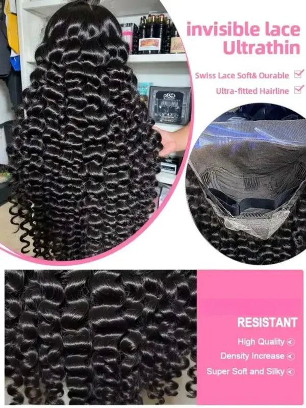 13x4 HD Lace Loose Deep Wave Frontal Wigs 250% Transparent 30 40 Inch 13x4 Deep Water Wave Curly Lace Front Human Hair Wigs