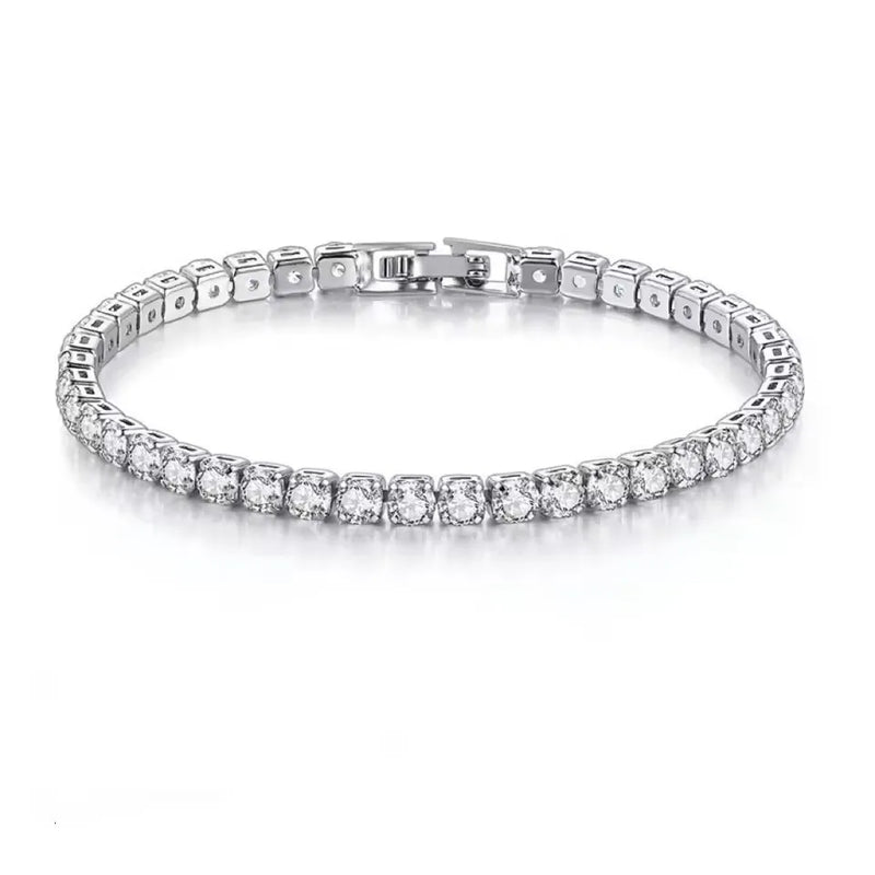 Luxury Simple Stainless Steel Single Row Geometric Square Glisten Full of Zircon Bracelet Women Men Hip Hop Fashion Jewelry Gift