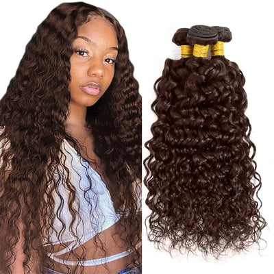 4 Chocolate Brown Water Wave Bundles Ombre Colored Deep | SAMAG