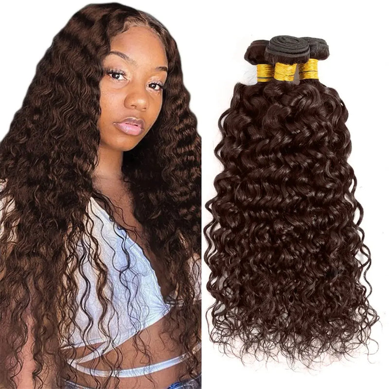 4 Chocolate Brown Water Wave Bundles Ombre Colored Deep Curly Raw Human Hair Bundles Deal Hair Extension Hair Weave Double Weft