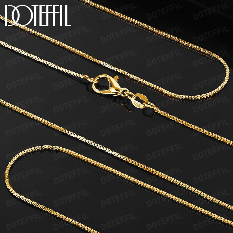 DOTEFFIL 1MM Box Chain Necklace 18K Gold 1/5/10pcs/Lot 16-30 Inch For Woman Man Fashion Jewelry