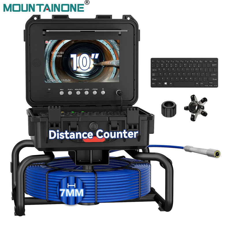 Sewer Pipe Inspection Camera With Keyboard Meter Counter,10" IPS Screen 7mm 512hz Self-Leveling AHD1080P Sewer Drain Borescope
