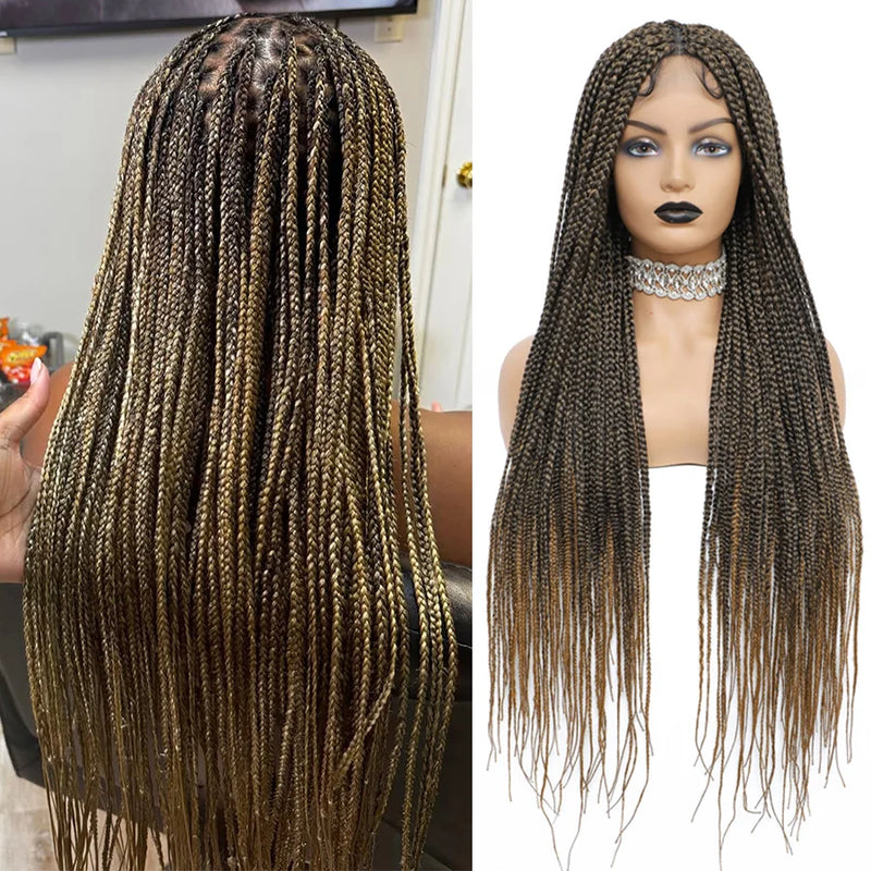 Cornrows Braided Wig Small Square Knotless Box Braids Wigs For Black Women With Baby Hair Synthetic Long 36Inches Braiding Hair
