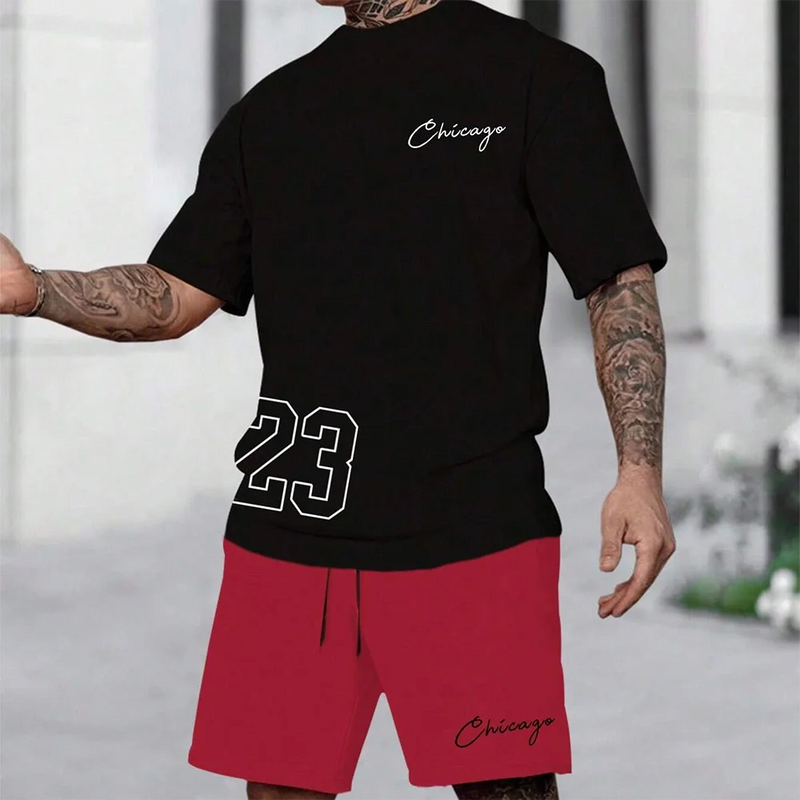 Summer new men's T - shirt shorts set sunglasses bear print sleeved round neck T - casual outdoor comfortabl - View 5 | SAMAG