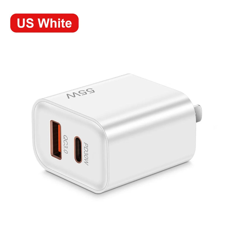 55W PD Fast USB Charge Charger 2 Ports EU US Plug Wall Charger Adapter For iPhone Xiaomi Huawei Samsung USB C Phone Charger