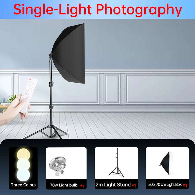 50x70cm Softbox 45W/70W Bulb Photography Studio Photo Lighting Kit Continuous Light System For Camera With  Remote Control