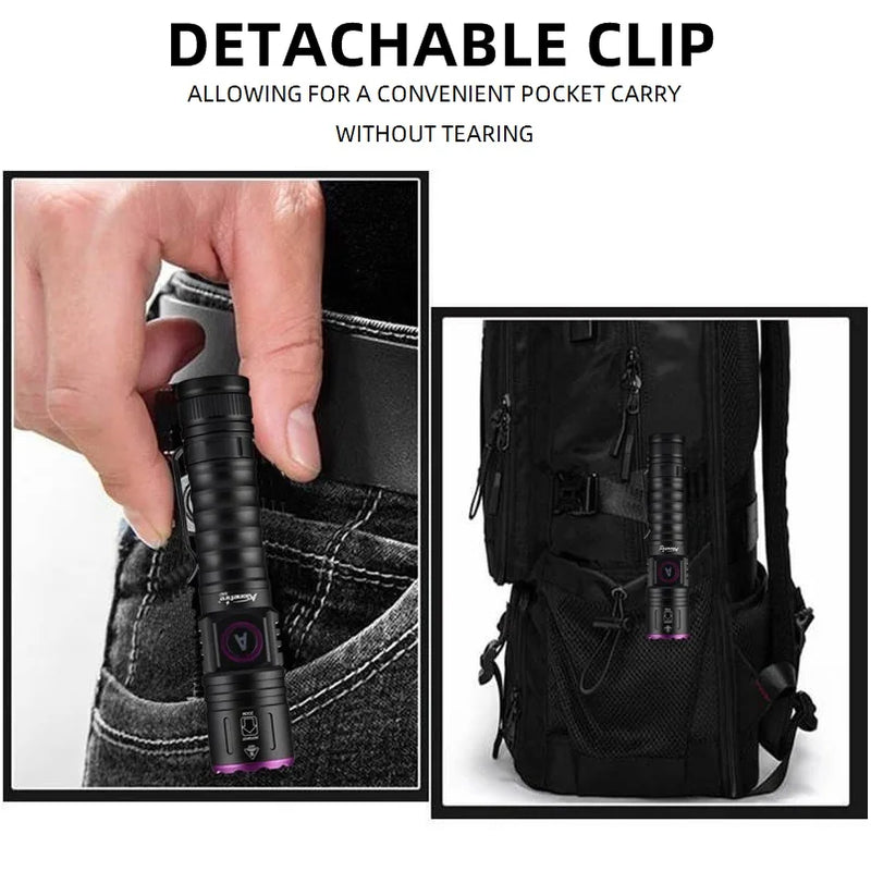 15W 365nm Rechargeable UV Flashlight Ultraviolet Black Light for Pet Urine Stains Uranium Glass Minerals Bug Scorpions Detector