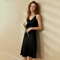 Birdtree, 19MM 100% Silk Satin Nightwear, Sexy Spaghetti Nightdress, Elegant V Neck Skin-friendly Women Night Skirt P30457QM