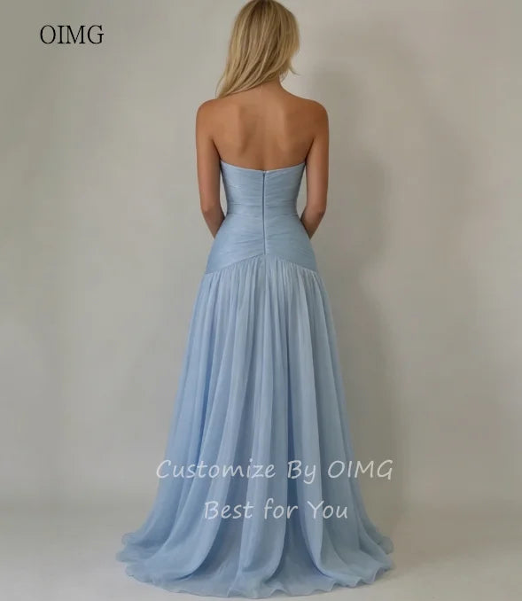 OIMG Sky Blue Sweetheart Neck A Line Prom Gowns Backless | SAMAG