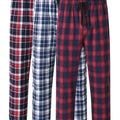 Men's 3Pcs Pajama Sleeping Pants Cotton Plaid Pjs, Long Plaid Print Sleepwear Pajama Pants with Elastic Waist Homewear