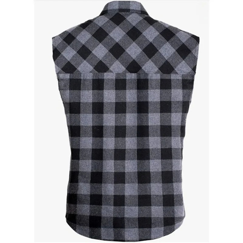 Men's Summer Sleeveless Vests Turn-down Collar Shirts sports Vest Single-breasted Plaid Tank Top cardigan Casual Vests Men tops