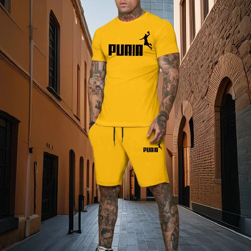 Summer fashion men's two - piece set casual sports printed short sleeved T - shirt+shorts fitness sportswear - View 8 | SAMAG