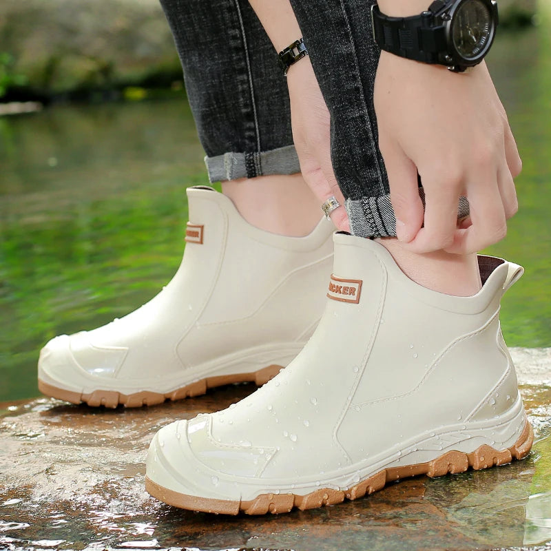Men's Rain Boots Waterproof Boots Outdoor Non-slip Casual Ankle Boots Hiking Fishing Water Shoes Work Lightweight Rubber Boot