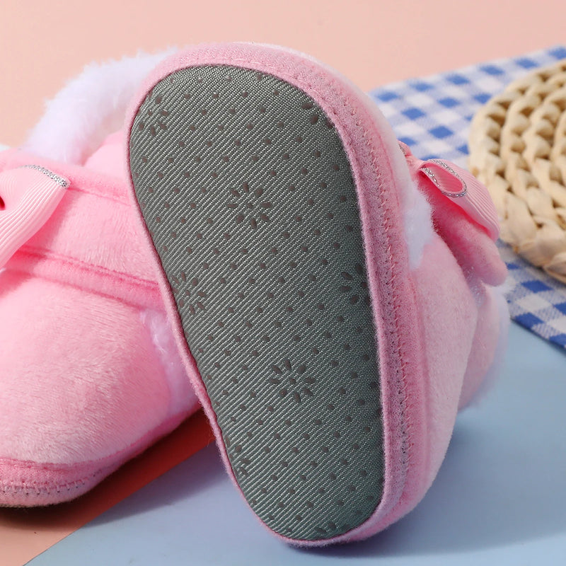 Baby Non-Slip Toddler Boots, Cute Bow Design, Soft Flat Shoes for Infants, Suitable for Indoor Holiday Parties and Gatherings.