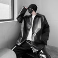 Fashion PU Leather Jacket for Men Zipper Front Long Sleeve Lapel Motorcycle Coat, Autumn Winter Casual Biker Jacket for Man
