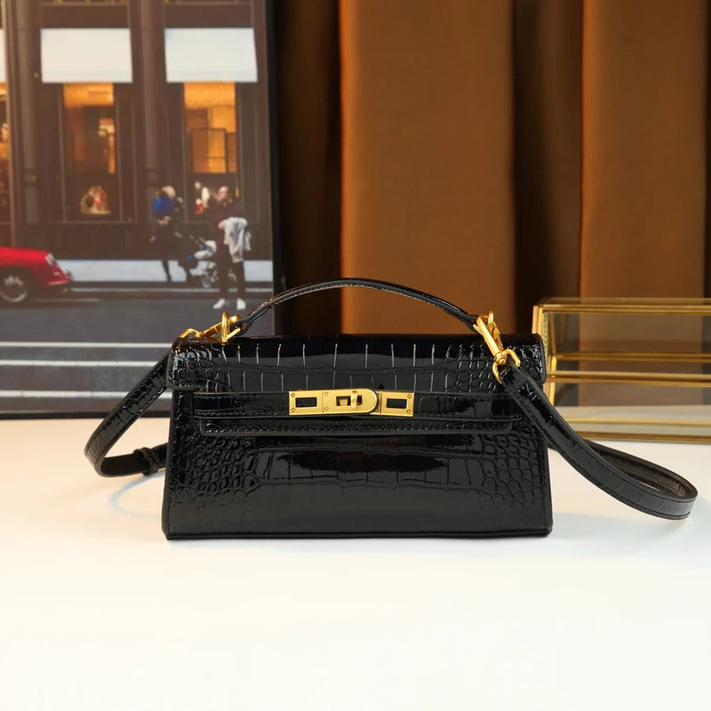 French Crocodile Trendy Solid Color Handbag Women's Classic Versatile Boston Bag