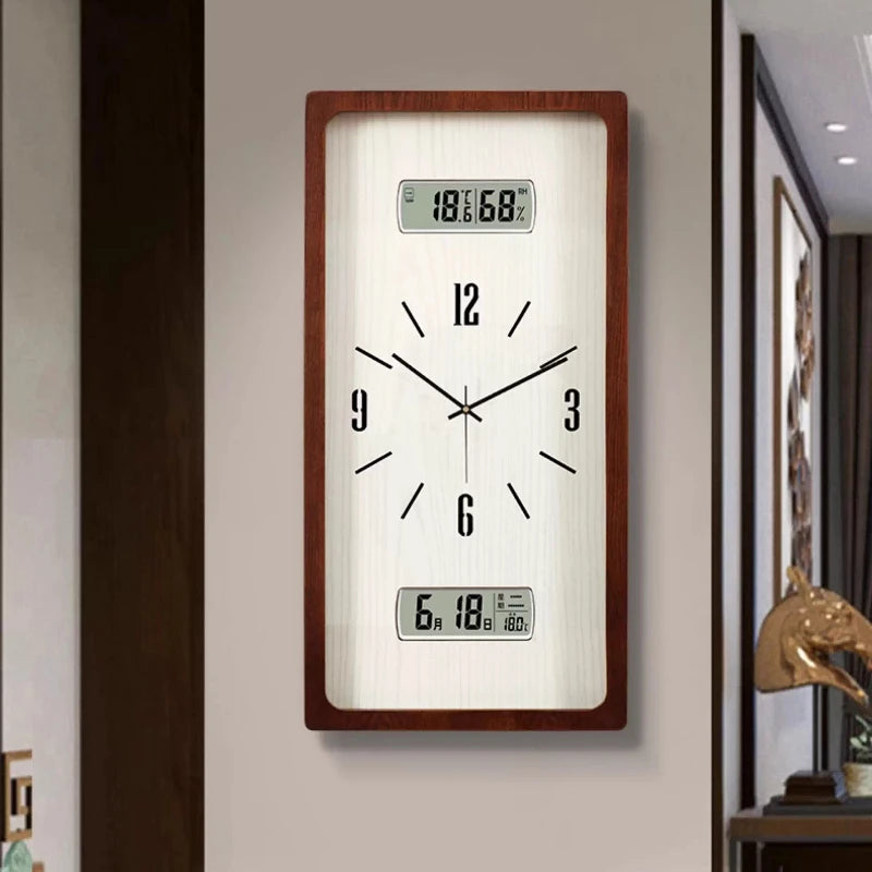 Wall Clock New Chinese Solid Wood Living Room Rectangular Home Bedroom Simple Atmosphere Silent Wall Clock Home Decor