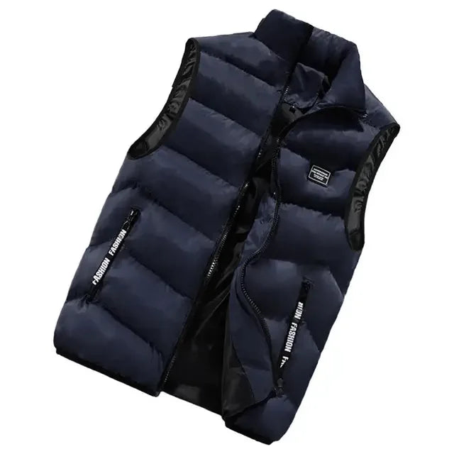 Trend Stand Collar Zipper Men Vests New Stylish Sleeveless Waistcoat Warmth Men Winter Vest Brand Winter Windproof Padded Vest