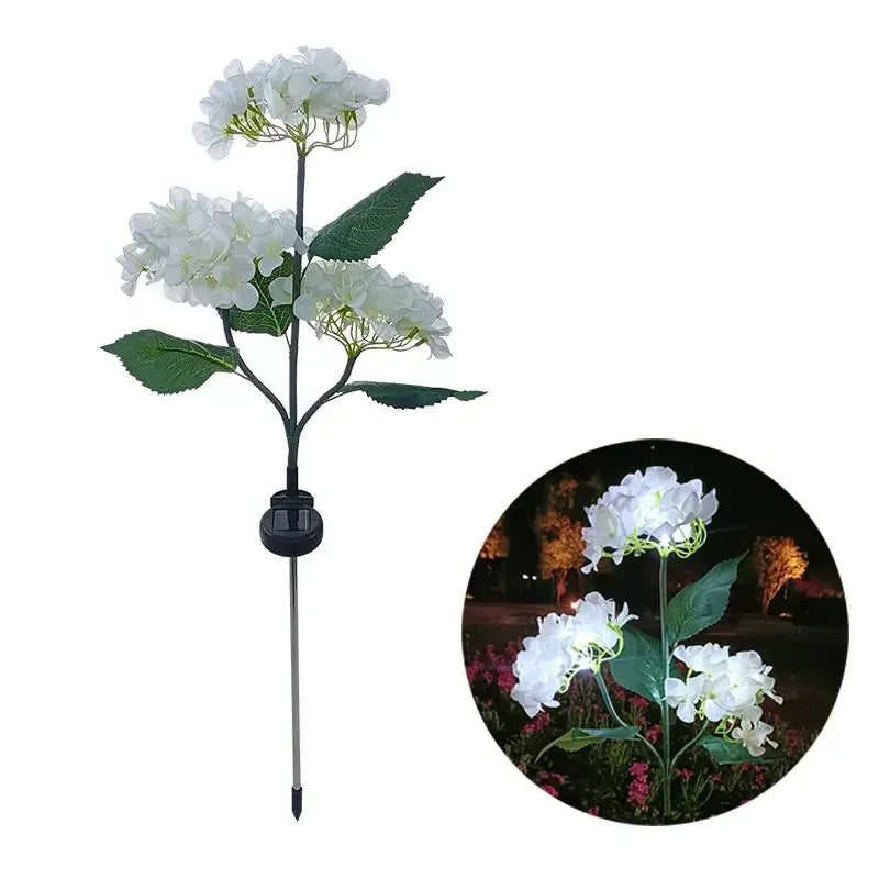 Garden Decor 3 Heads Hydrangea Artificial Flower Solar Lawn Lamp Summer Wedding Party Holiday Outdoor Patio Yard Decoration Lamp