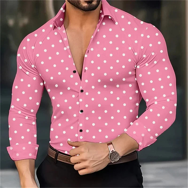 Men's button-down long-sleeved polka dot lapel shirt | SAMAG