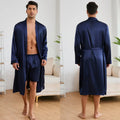Solid Color Simple Homewear Men's Sleepwear Silk Satin Robe Shorts Pajamas Suit Spring Autumn Long Sleeved Bathrobe Nightgown