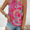 New Elegant Women's Summer Tank Tops Casual Floral Print Top Vacation Pleated Halterneck Sleeveless Camisole Shirt