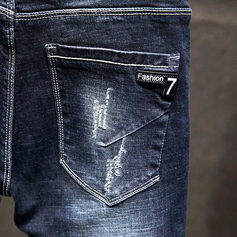 Ripped Jeans Men Slim-fit Denim Pants Cotton Korean Style | SAMAG