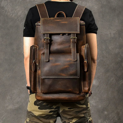 Vintage Crazy Horse Genuine Leather Backpack Men Bagpack | SAMAG