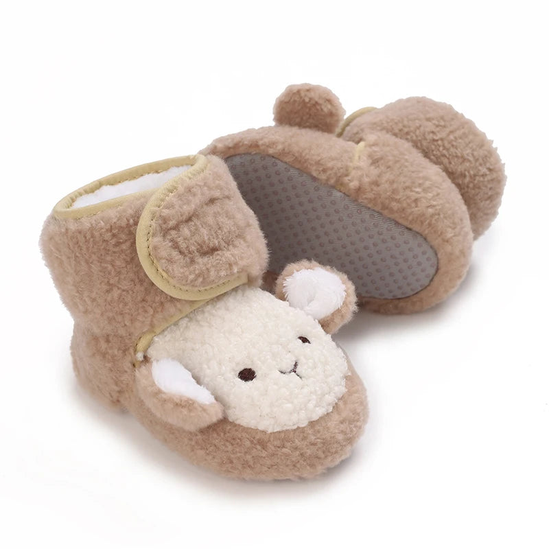 Autumn Winter Boots Baby Girl Boys Winter Warm Shoes Solid Fashion Toddler Fuzzy Balls First Walkers Kid Shoes 0-18M