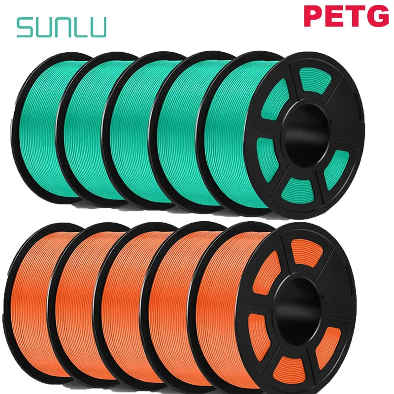 SUNLU PETG 3D Filament 1KG Biodegradable 1.75MM 10Rolls Bright Color Good Toughness Excellent Acid Alkali Weather Resistance