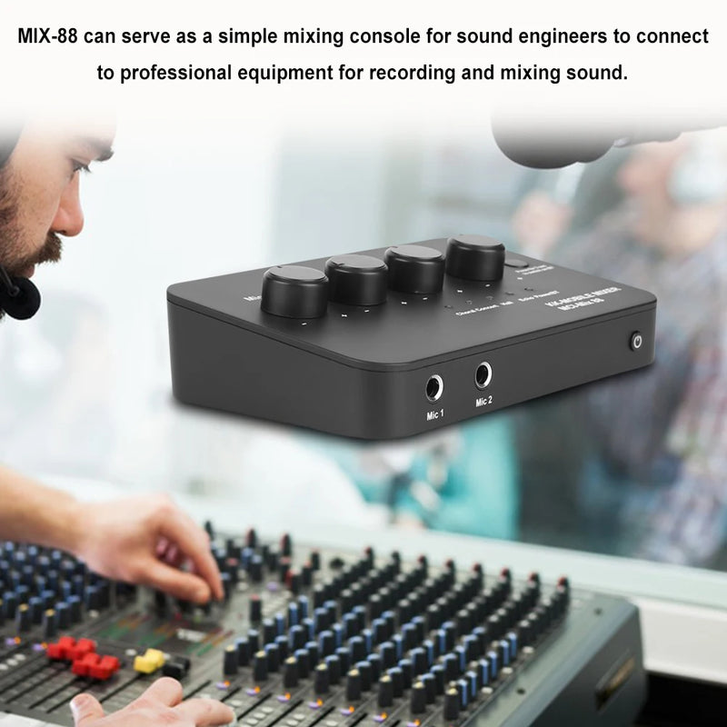 Portable Karaoke Microphone Mixer 3.5mm AUX BT Connection Dual Mic Inputs Digital Audio Mixer for DJ Sound Home Party & Theater