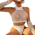 Plus Size Hot Sexy Exotic Style Fishnet Flash Diamond Erotic Sleepwear Corset Dress Curved Bodysuit Perspective Women's Lingerie