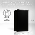 3.1 Cu Ft Compact Single Door Refrigerator in Black, Small Mini Fridge Without Freezer for Bedroom, Dorm, Office, Kitchen