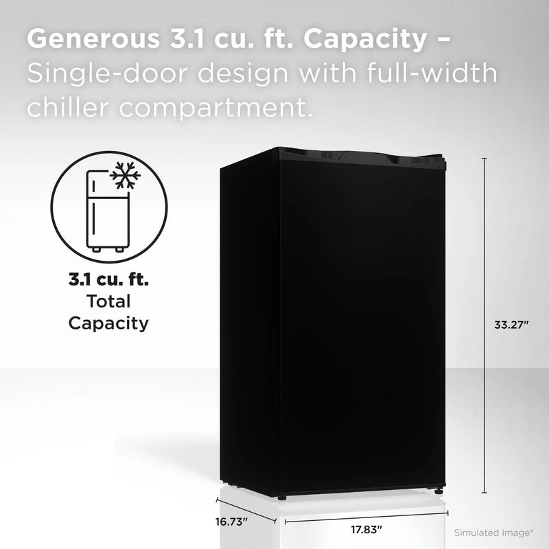 3.1 Cu Ft Compact Single Door Refrigerator in Black, Small Mini Fridge Without Freezer for Bedroom, Dorm, Office, Kitchen