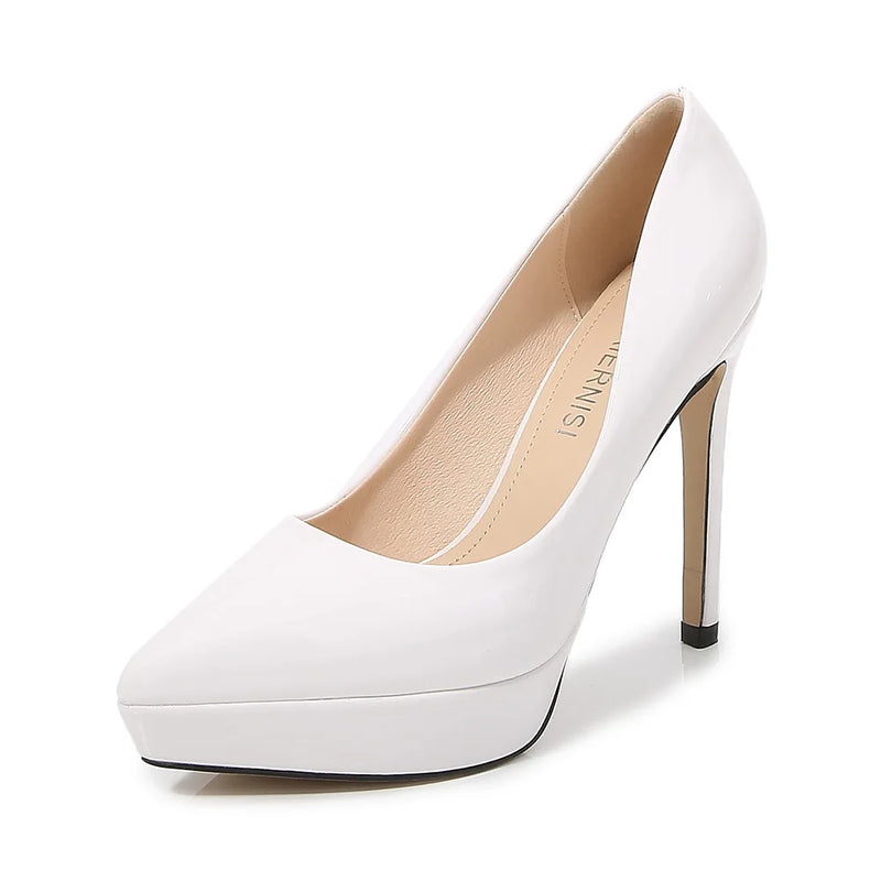Europe and America Single Shoes 12CM Stiletto Shallow Mouth Pointed High Heels Thick Bottom Career Work Women's Pumps Size 35-46