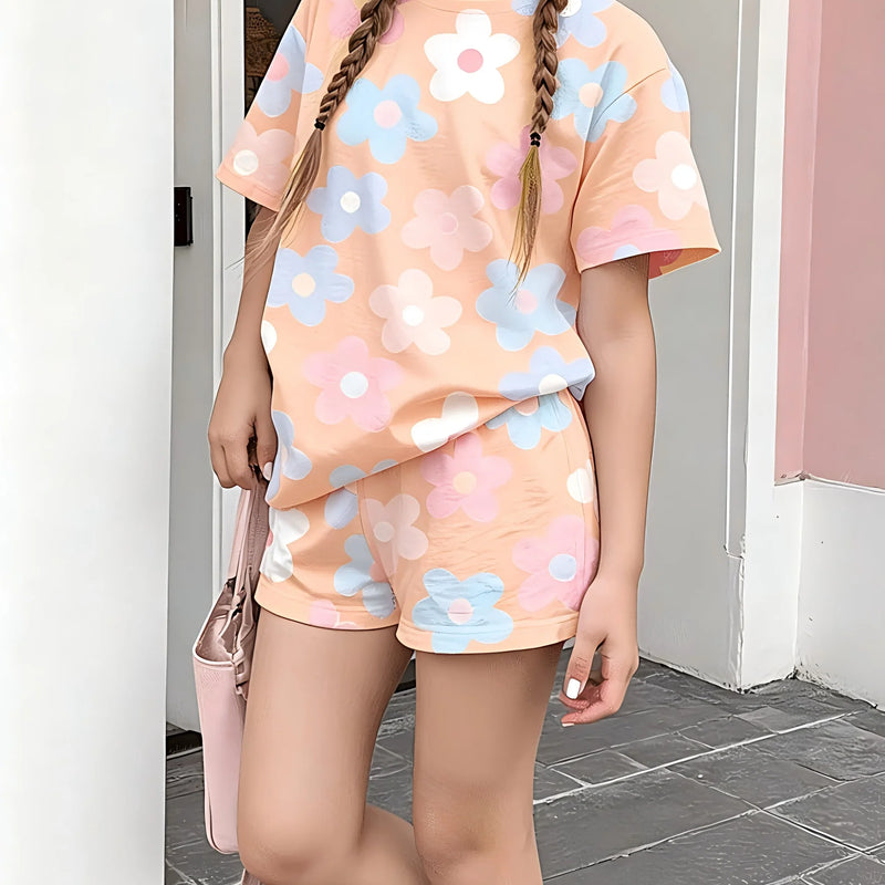 Girls Short Sleeve Crew Neck T-Shirt + Set Allover | SAMAG