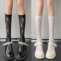 Lace Flower Print Long Socks Lingerie Sexy Floral Mesh High Knee Sock Women Summer Thin Transparent Lolita Kawaii Calf Stockings
