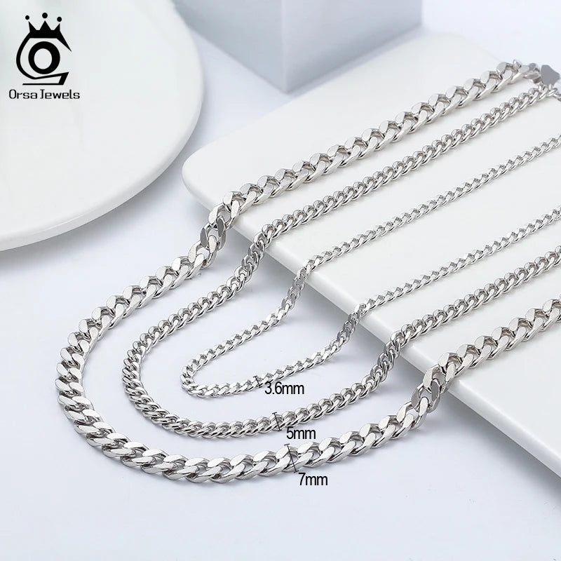 ORSA JEWELS 100% 925 Sterling Silver Link Chain Necklaces Minimalism Snake/Paperclip/Box/Figaro/Chopin/Cuban Chains 40-60cm