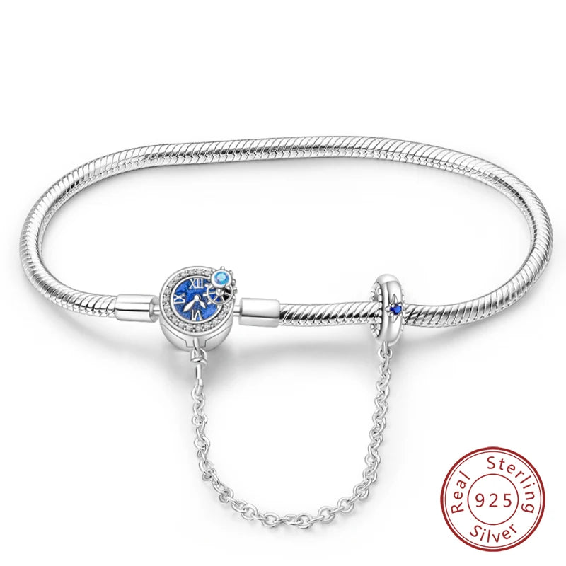 Bracelet Silver 925 Original 17-20CM Star Moon Sun Four Leaf Clover Green Zircon Bracelets Fit DIY Charms Birthday Jewelry Gifts
