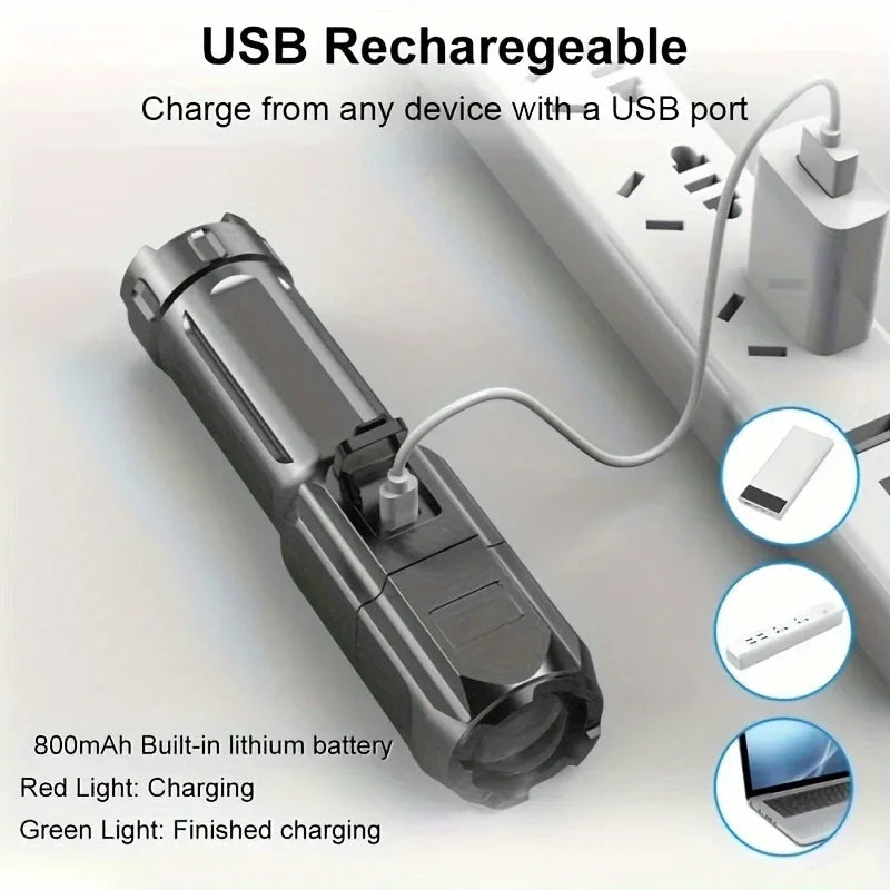 Powerful LED Flashlight Rechargeable USB Waterproof Zoom Fishing Hunting Camping 100,00 Lumen Tactical Flashlight LED Torch