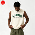 100% pure cotton men's summer casual loose California pattern printed fitness breathable round neck sleeveless vest-H13