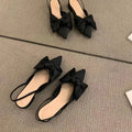 Women French Polka Dot Plaid Bow Slingback Sandals, Pointed Toe Thin Strap Flat Pumps, Vintage Daily Wear Mules