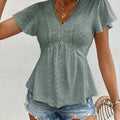 Elegant French Style Women's Top Ruffle Collar Splice - View 5 | SAMAG