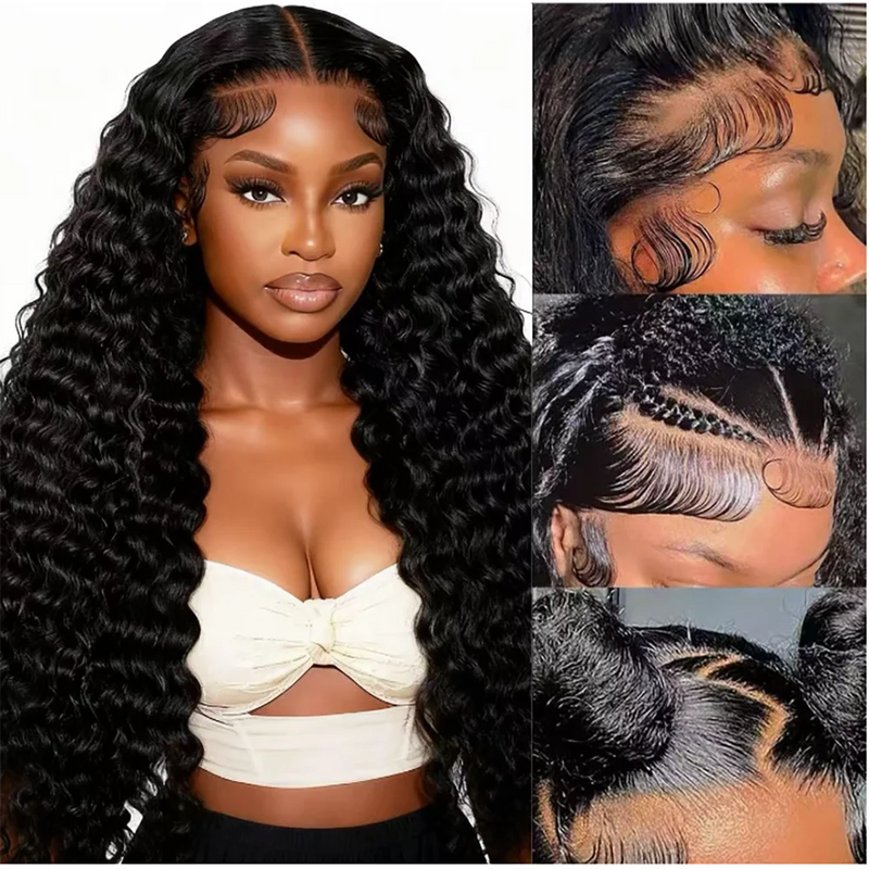 220 Density Deep Wave 13x6 HD Lace Front Human Hair Wigs 30 32 34 36 38 Inch Pre Plucked Water Curly 13x4 Lace Frontal Wig HD Transparent Lace Front Human Hair Wigs Jerry Curly Wig
