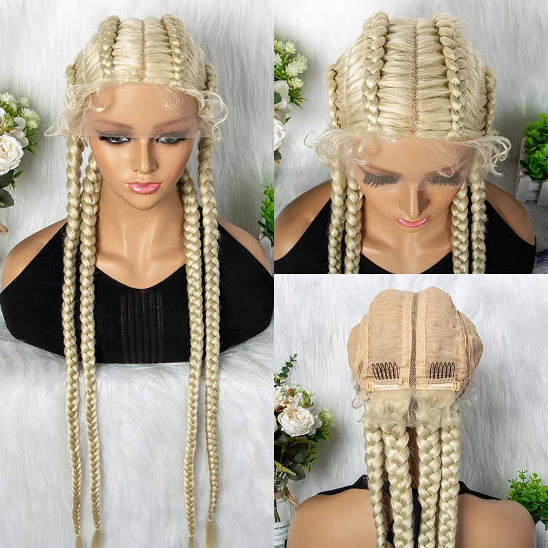 32 inches Large Four Braid Lace Wig for Black Women Braided Wig  Full Lace Box Braids Wig Women Synthetic Braided