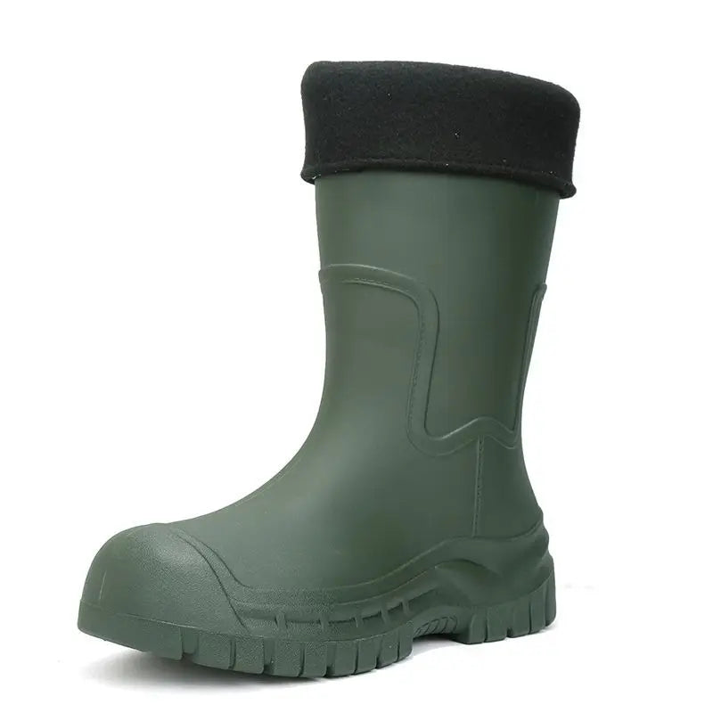 Stylish Men's Tall Rain Shoes New Cinch-Top Waterproof Non-Slip Mid-Calf Boots for Work Fishing Kitchen Use