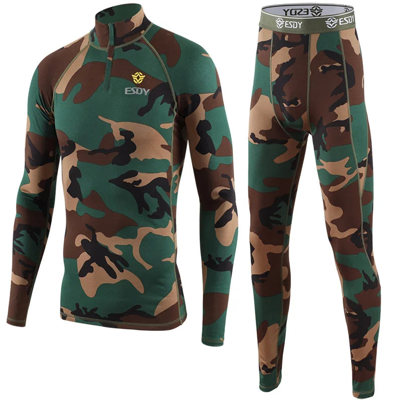 New Outdoor Sports Underwear Camo Training Long-Seeved Tops + Pants Suit Fitness Camping Army Hiking Hunting Underwear Clothes